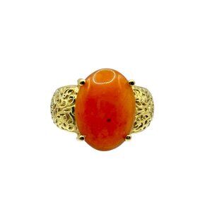 Gold Over Sterling Silver Orange Carnelian? Ring Size 8.75 Signed UTC